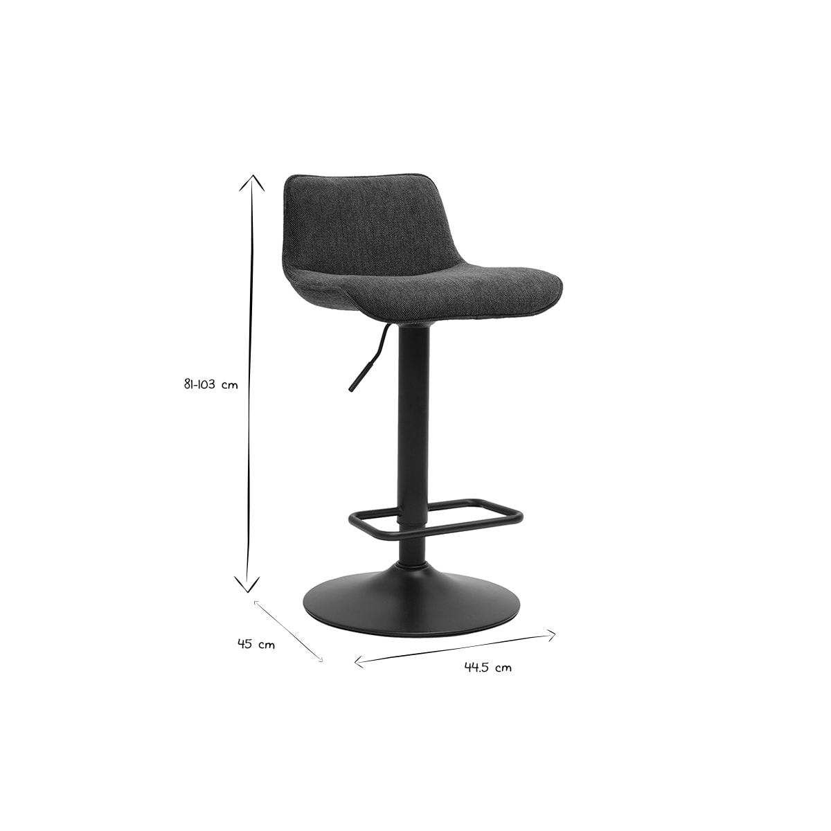 Tabourets de bar réglables pivotants 360° en tissu effet velours texturé bleu foncé et métal noir (lot de 2) BOOST