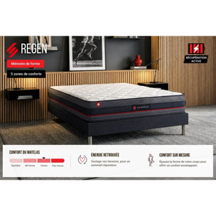 Matelas Mémoire de forme - Confort ferme et accueil enveloppant - 24 d'épaisseur, 5 zones de confort - Bien-être nuit après nuit - 1 place