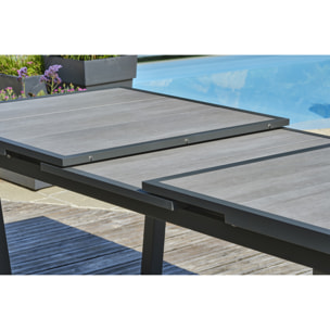 OLHOS - Ensemble repas 8 places en aluminium anthracite et plateau céramique