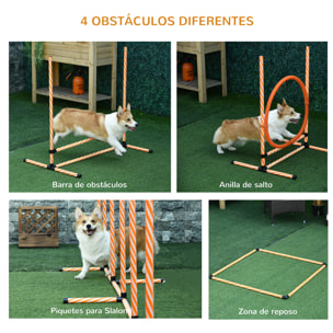 Set de Entrenamiento de Agilidad para Perros de 4 Piezas Juego de Agilidad para Perros con Piquetes para Slalom Zona de Reposo Valla y Anillo de Salto Naranja