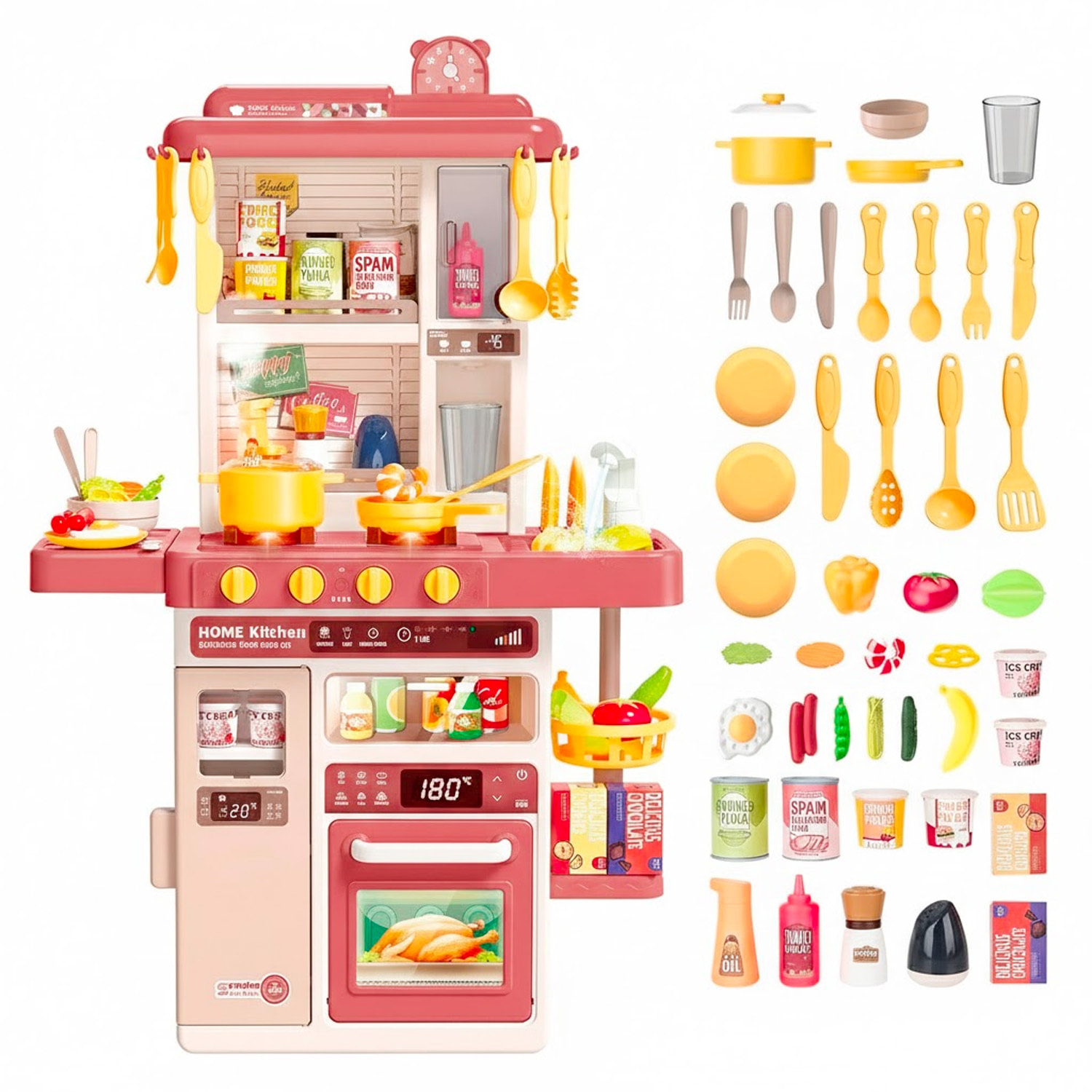 Cucina Giocattolo Bambini Con Luci E Suoni Realistici Rubinetto Con Riciclo Acqua Forno Fornelli Apribili 50 Accessori Gioco Educativo 3–8 Anni Rossa
