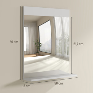 Espejo de Baño Espejo de Pared con Estante Abierto Espejo para Entrada Pasillo 50x12x60 cm Blanco