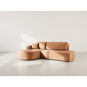 Miro - Canapé d'angle gauche 4 places convertible avec coffre en velours texturé - Rouille
