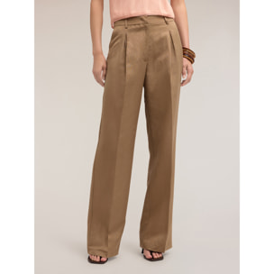 Motivi - Palazzo-Hose mit Falten aus Viskose-Leinen - Beige