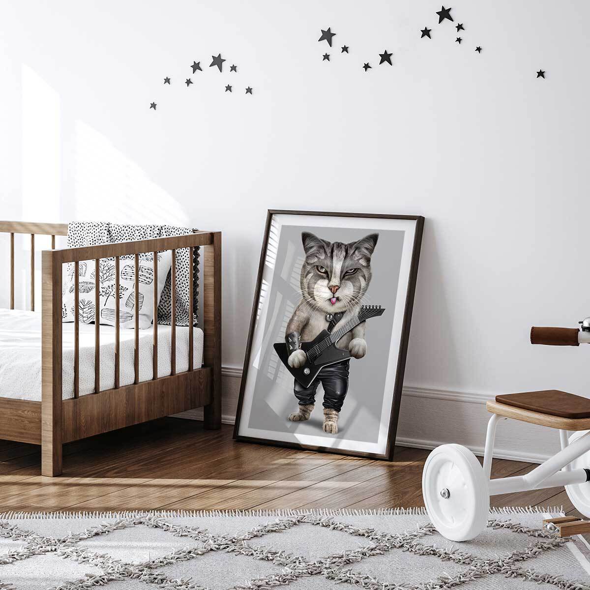 Affiche enfant chat en métal lourd  Affiche + cadre en bois - Noir