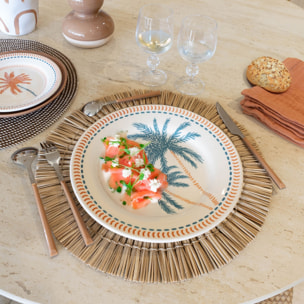 Lot de 6 assiettes plates dessin tropical en grès 26cm TROPIQUE