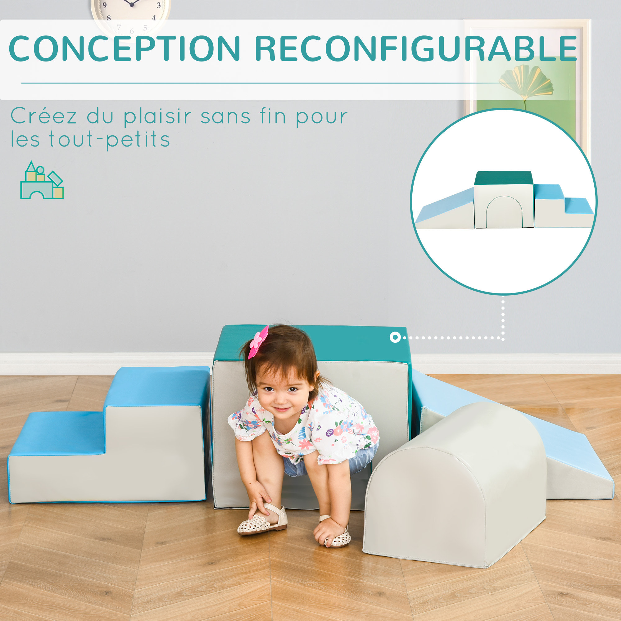 4 blocs de construction en mousse XL - modules de motricité - certifiés normes EN71-1-2-3 - mousse EPE revêtement PU gris bleu