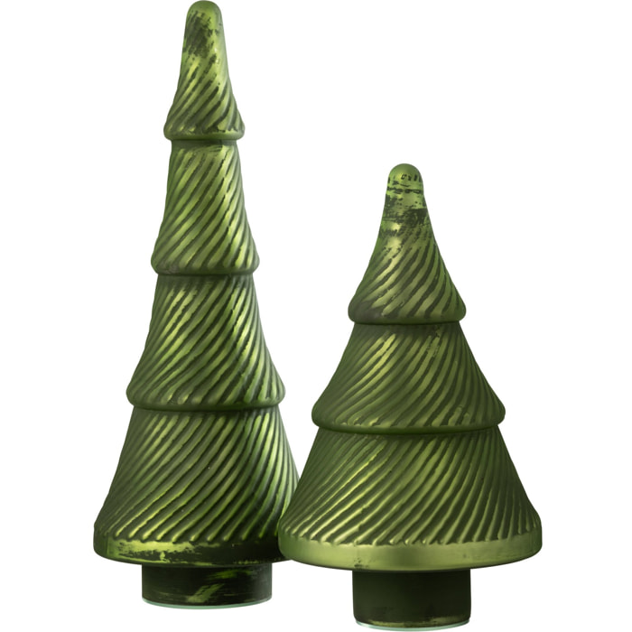 J-Line Sapin De Noël Oxydé Cotelé Verre Vert Large