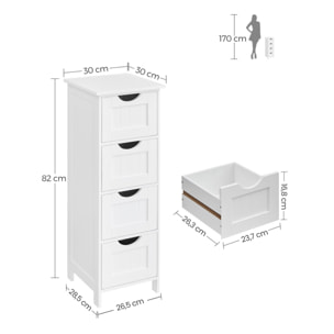 Mobiletto da Bagno Salvaspazio con 4 Cassetti in Legno Bianco