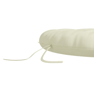 Coussin de chaise de jardin - coussin rond capitonné Ø 80 x 10H cm avec attaches - polyester blanc cassé