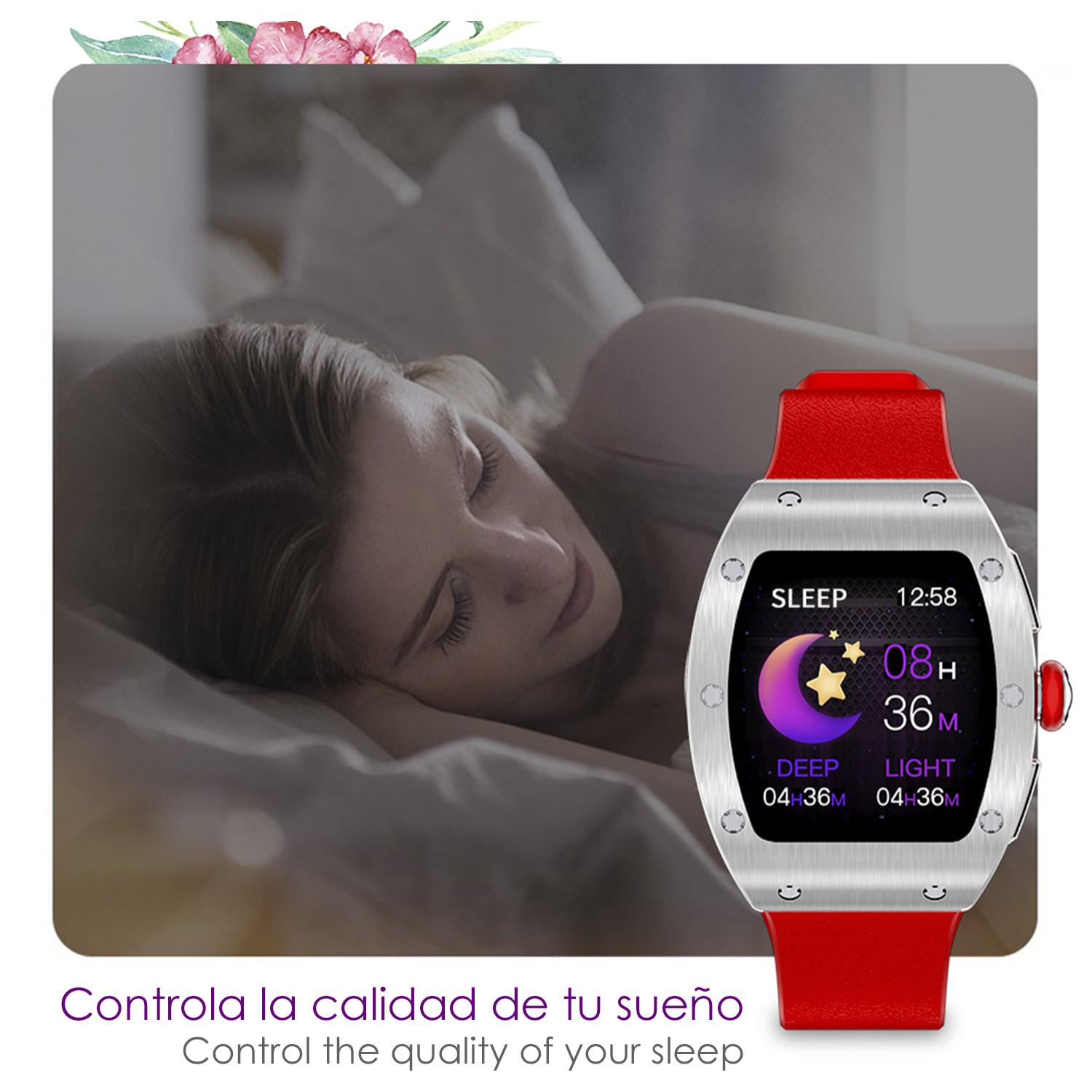 DAM Smartwatch M7, especial muñecas finas, con monitor de tensión, oxígeno en sangre y cardíaco; 8 modos multideportivos. Notificaciones de Apps. 3,95x1,05x4,4 Cm. Color: Oro