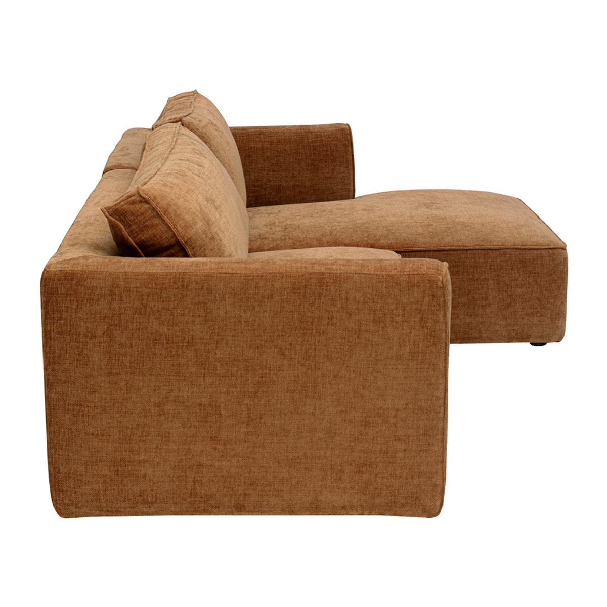Canapé d'angle droit design en tissu effet velours texturé terre brûlée 3 places GRAMMY