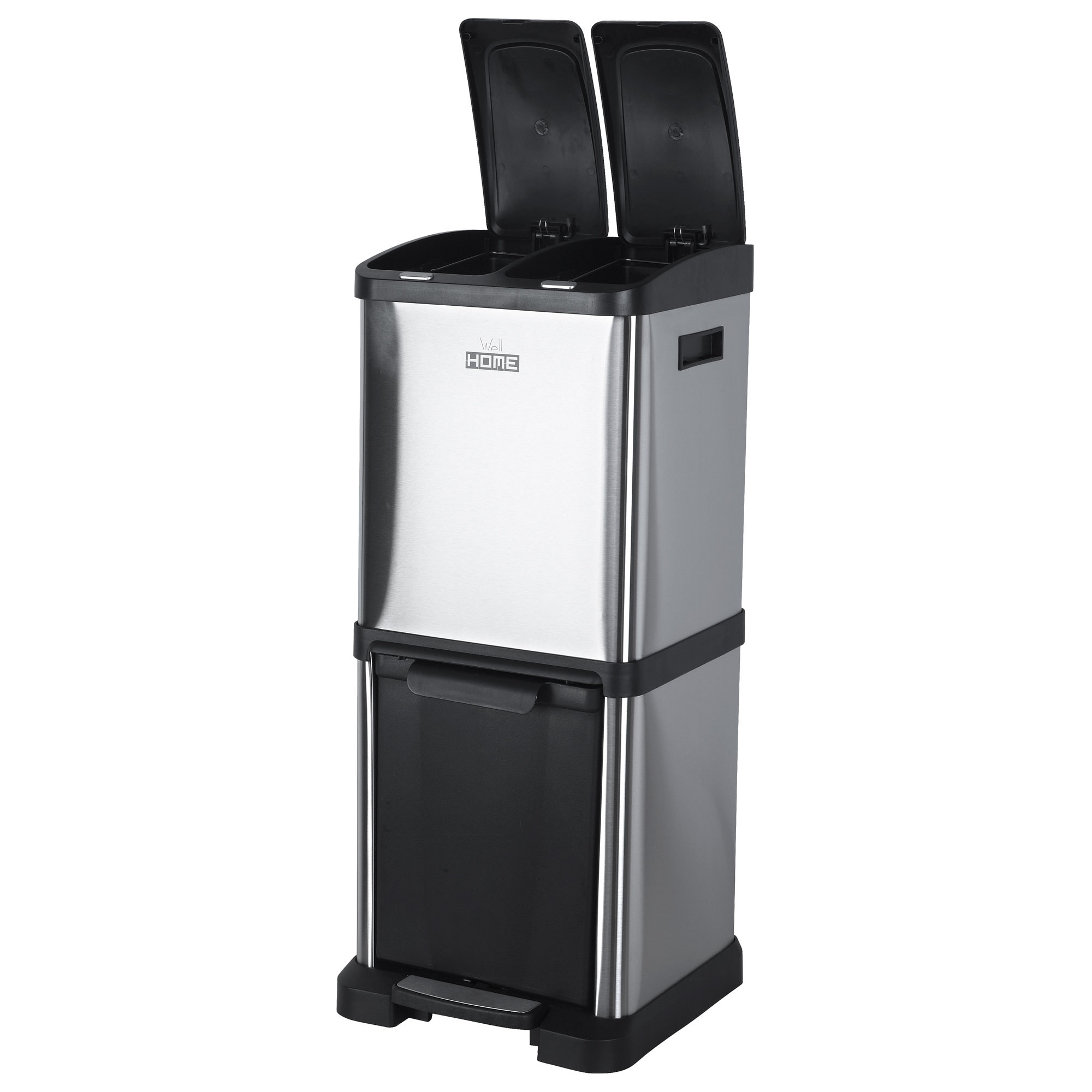 Cubo de reciclaje ecológico 32 litros de 3 compartimentos (2 de 8 l + 1 de 16 l), reciclaje de basura / cubos de reciclaje, gran capacidad, para papel