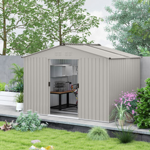 Abri de jardin 5,4 m² - cabanon double porte coulissante - fondation incluse - 277 x 195 x 192 cm - tôle d'acier ondulée gris