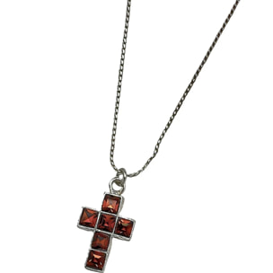 Collar Cruz2 en marrón y plata