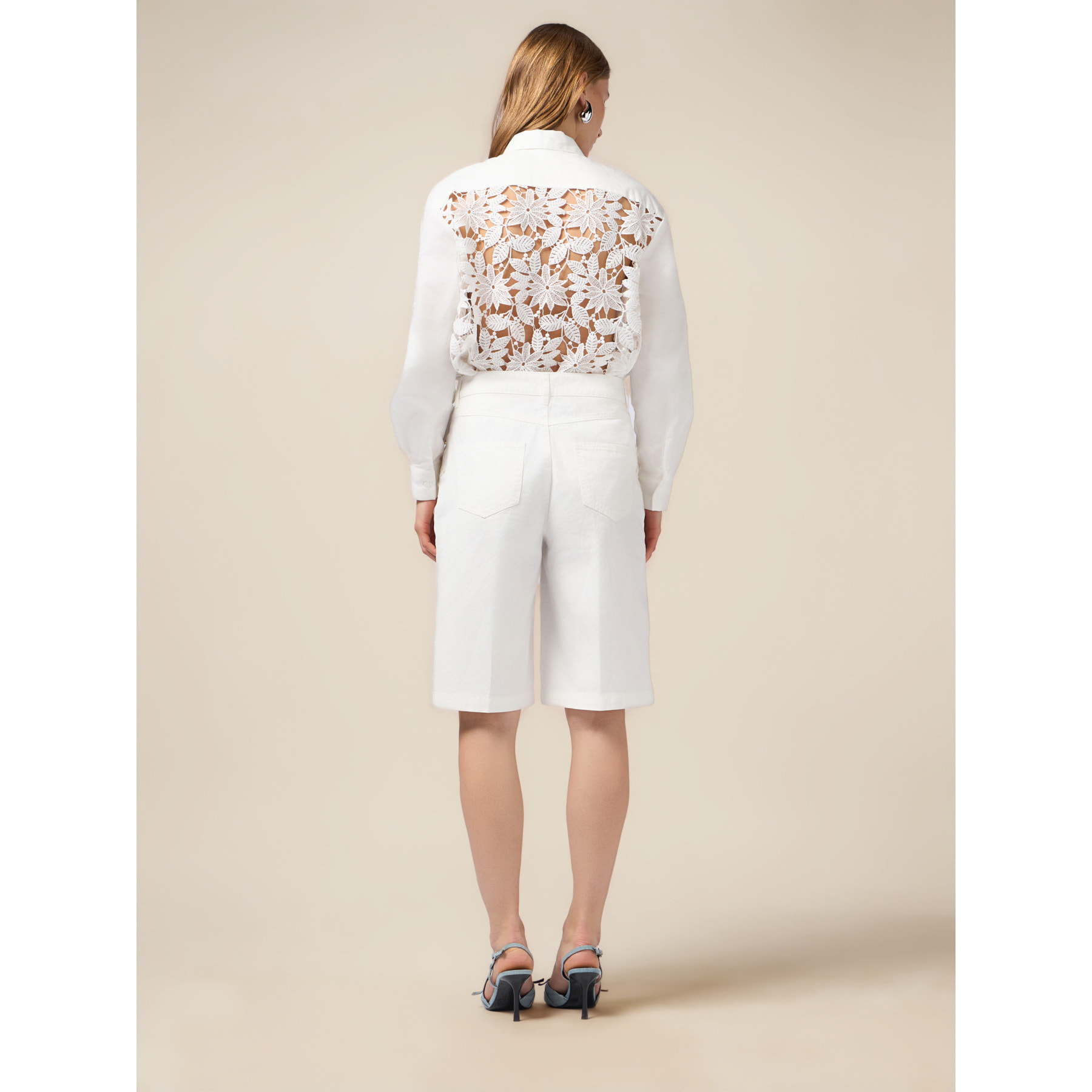 Oltre - Bermudas de algodón con bordados florales - Blanco