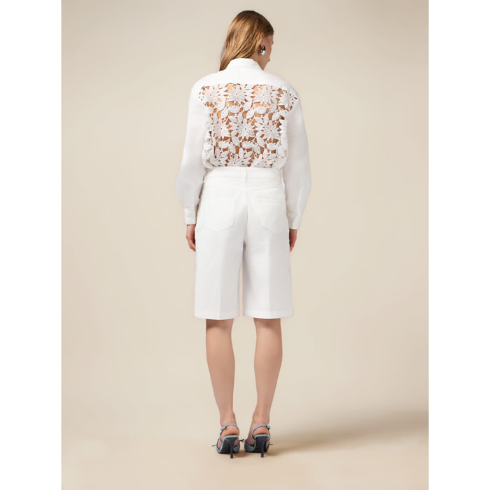 Oltre - Bermudas de algodón con bordados florales - Blanco