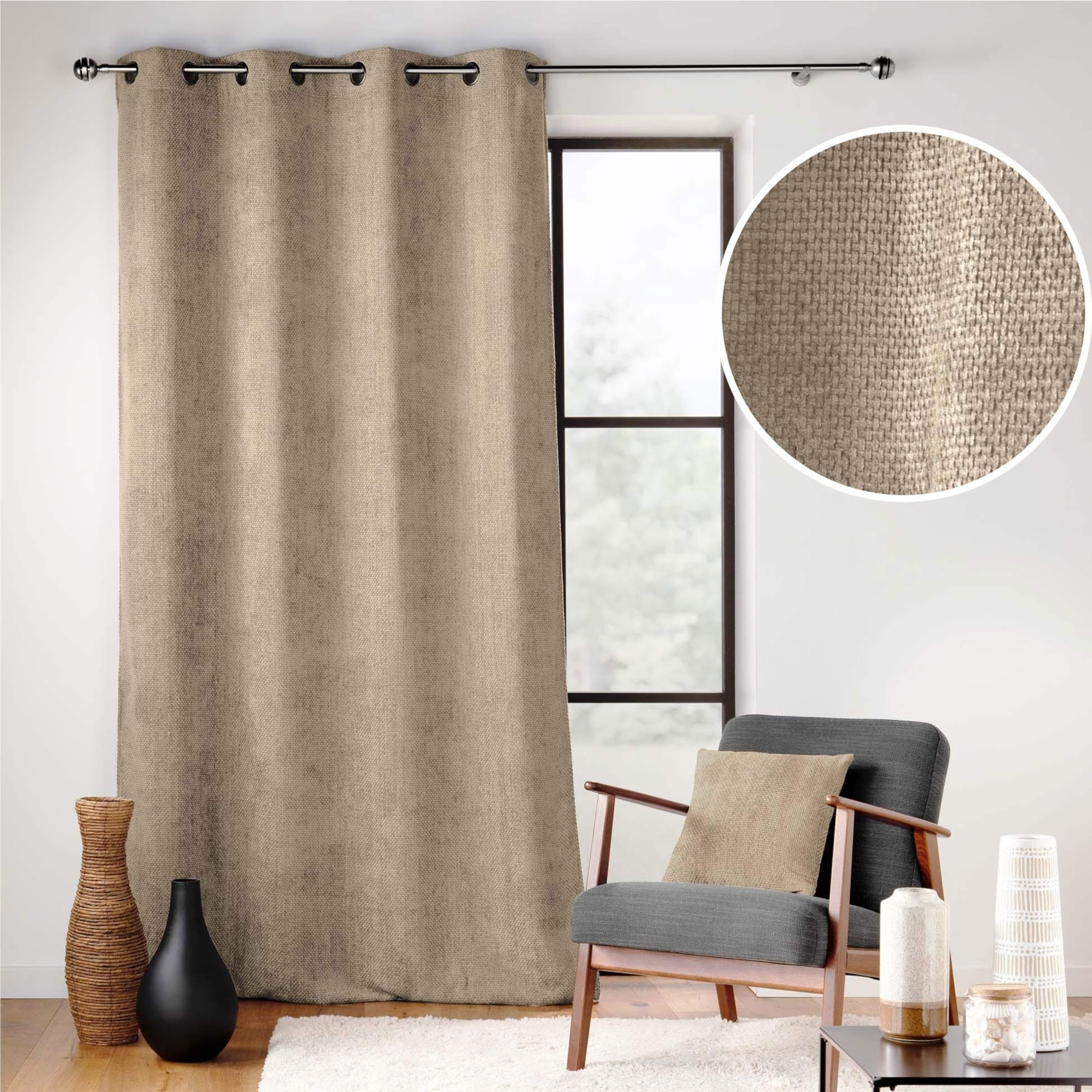 Rideau à œillets en velours chenille - Sable