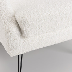 AGATHE - Fauteuil tissu bouclette blanc pieds épingles métal noir
