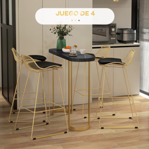 Conjunto de 4 Taburetes de Bar Taburetes Altos de Cocina con Cojín de Terciopelo Respaldo y Reposapiés Estilo Moderno Carga 120 kg para Comedor Sala 46,5x48x93 cm Dorado
