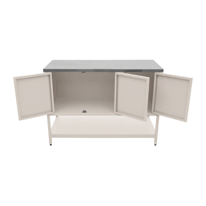 Cuisine d'extérieure en acier beige 3 portes.1 étagère L120cm