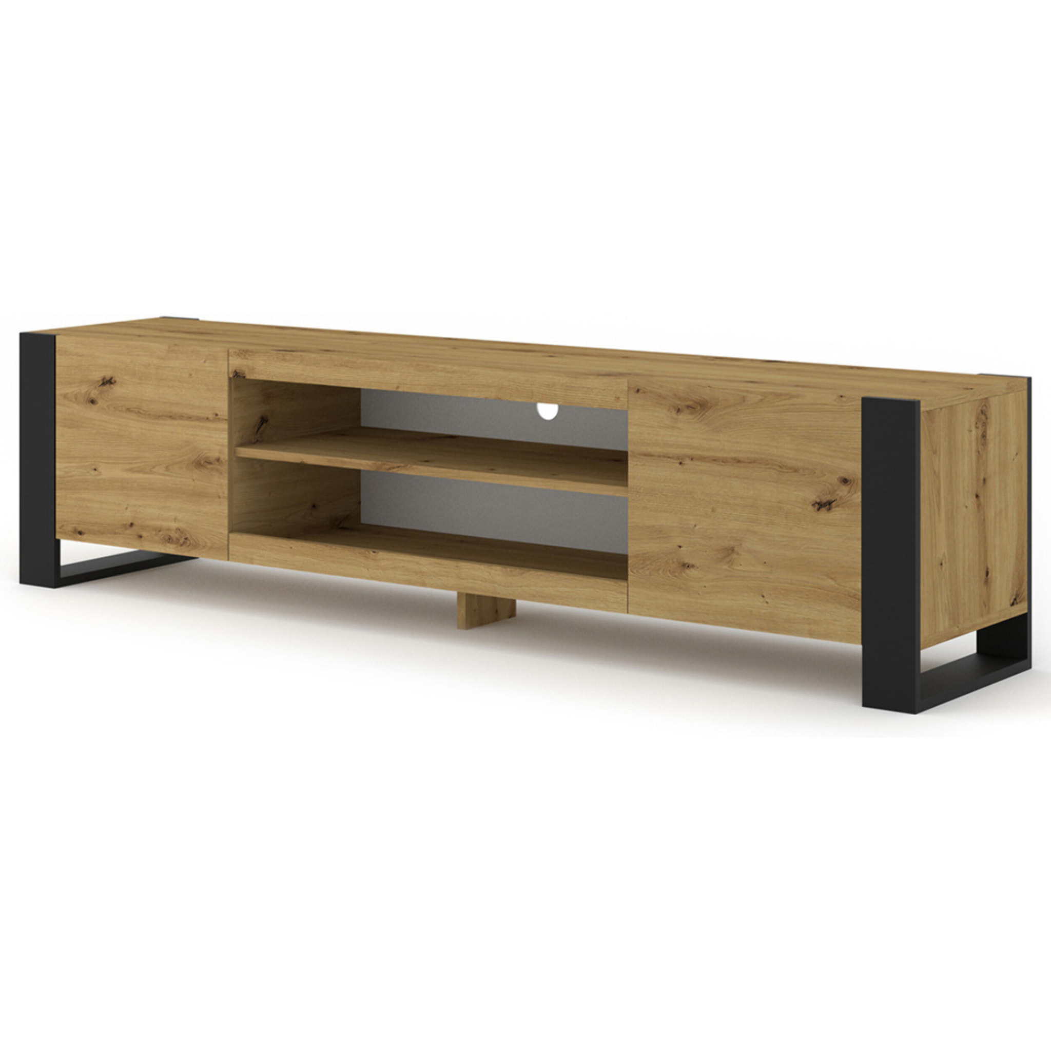 Pedro - meuble tv - 2 portes et 2 niches - 188 cm - Bois / Noir