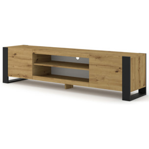 Pedro - meuble tv - 2 portes et 2 niches - 188 cm - Bois / Noir