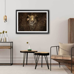 Affiche masai léopard Affiche + cadre en bois - Noir