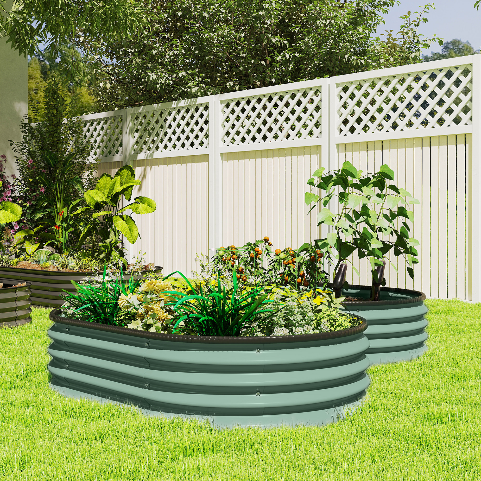 Lot de 2 carrés potagers de jardin - en acier galvanisé - modulaire - 135 x 90 x 30 cm - pour légumes, fleurs - vert