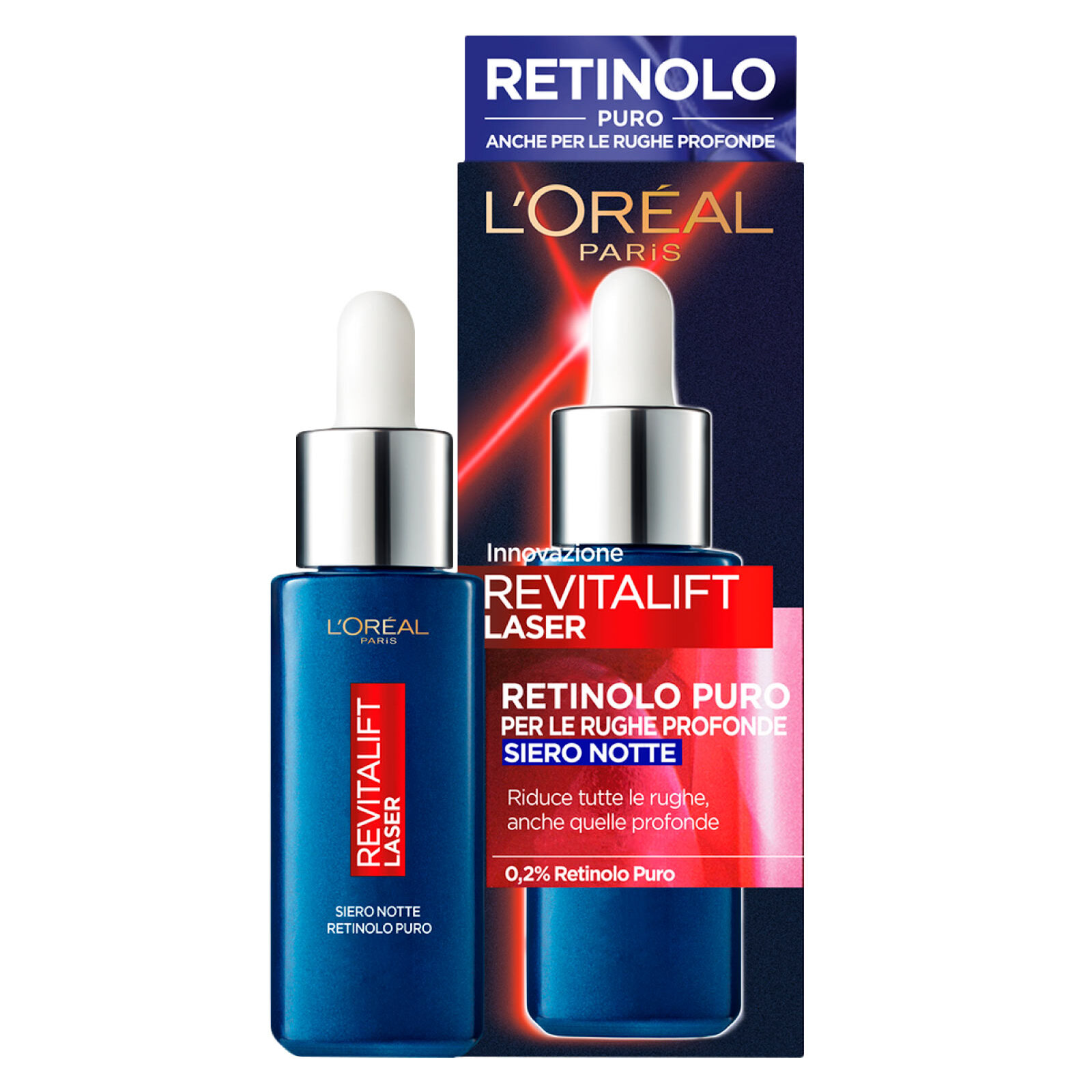 Siero Notte Anti-Rughe Revitalift Laser Trattamento Profondo Viso con Retinolo Puro - Flacone da 30ml