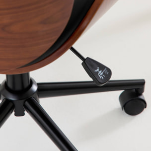 Chaise de bureau à roulettes décor bois courbé et simili cuir DWIGHT