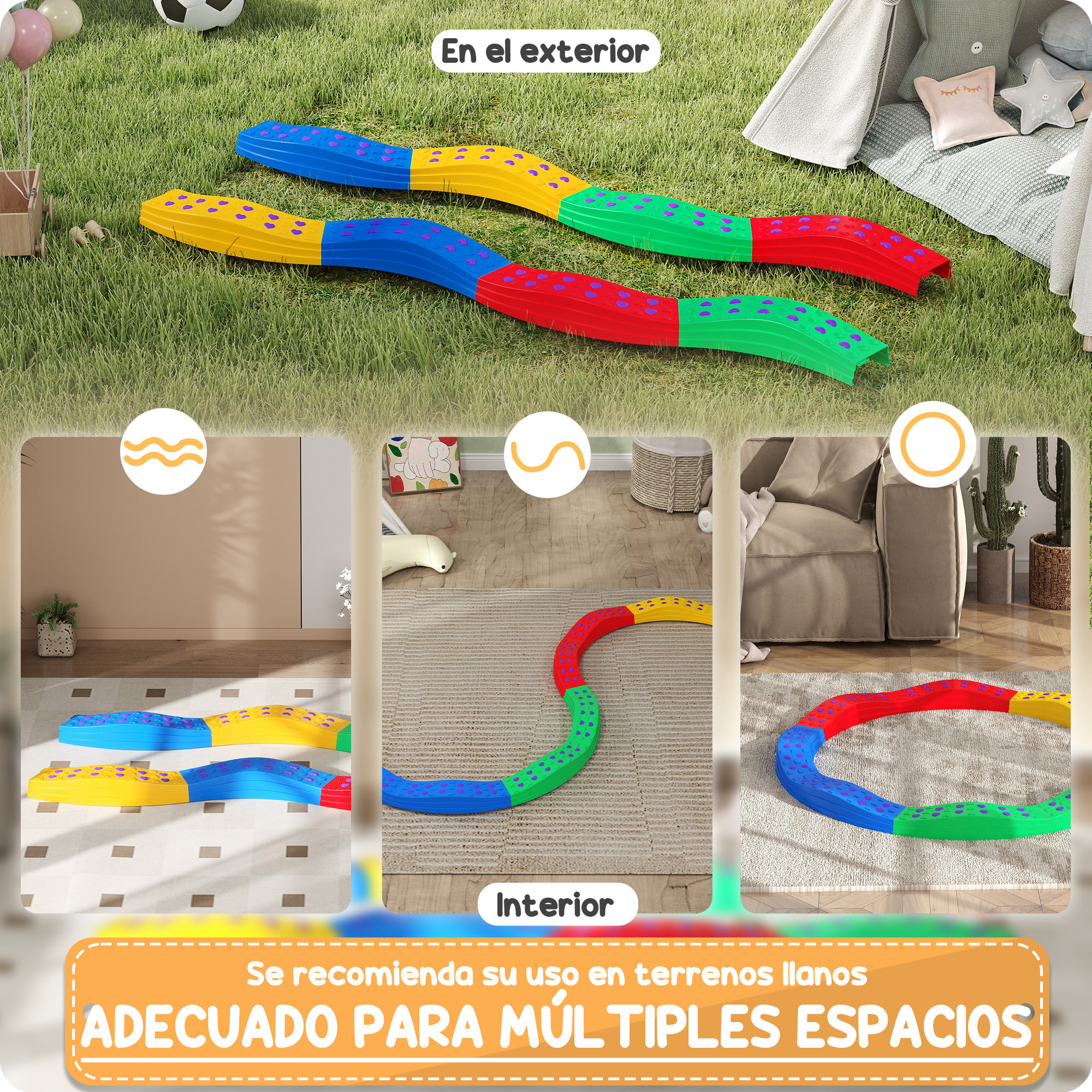 Vigas de Equilibrio para Niños de +3 Años Tabla de Equilibrio de 8 Piezas en Forma de Arco Base Antideslizante para Entrenamiento de Equilibrio Multicolor