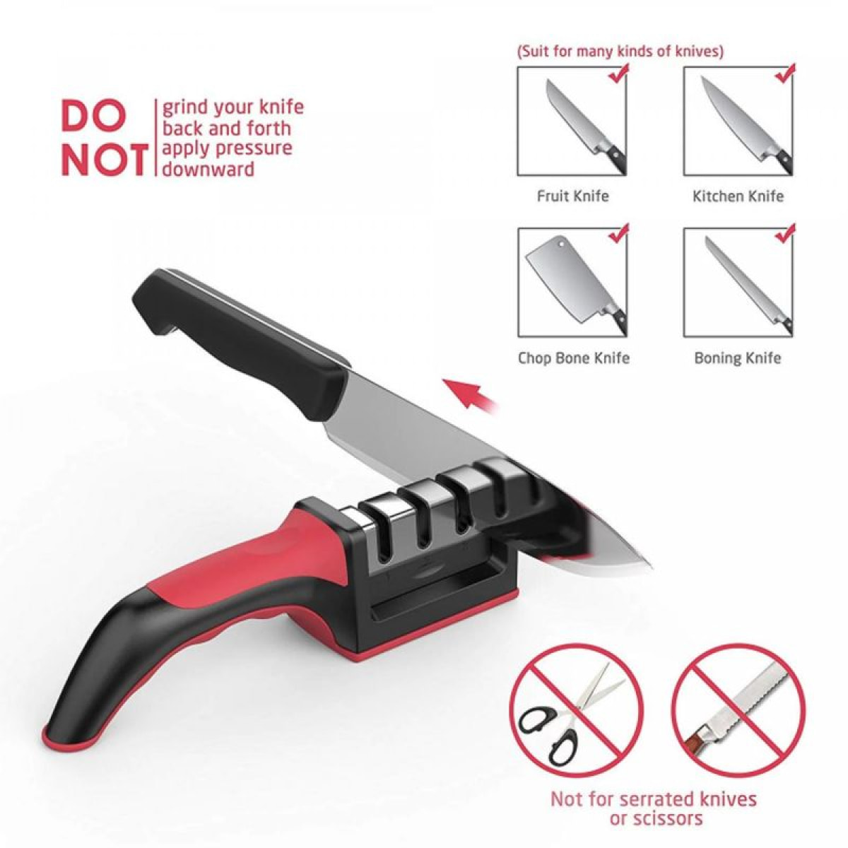 Aiguiseur de couteaux robuste rouge Herzberg HG8101-BLK