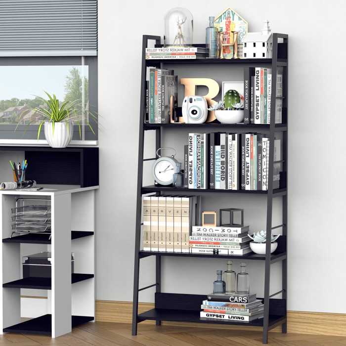 Étagère bibliothèque de rangement style industriel incliné 5 niveaux 70L x 35l x 150H cm noir