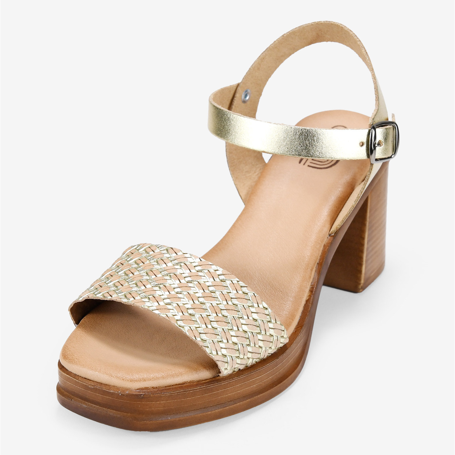 Sandalias de piel doradas con tacón