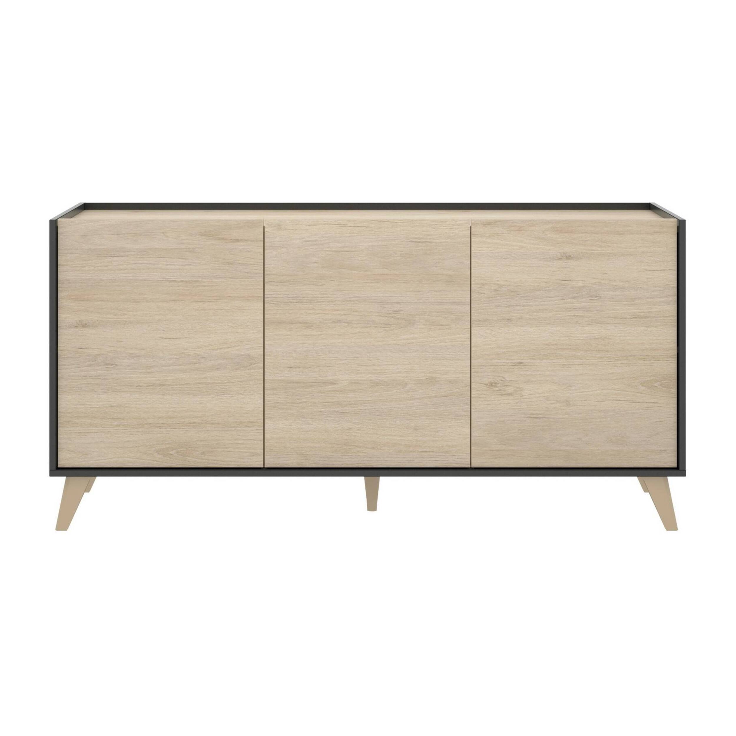 Credenza Avez, Buffet da soggiorno, Madia moderna da salotto a 3 ante, 155x43h75 cm, Rovere e Antracite