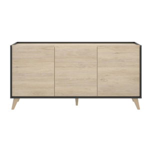 Credenza Avez, Buffet da soggiorno, Madia moderna da salotto a 3 ante, 155x43h75 cm, Rovere e Antracite