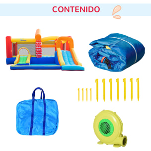 Castillo Hinchable con 2 Toboganes 2 Camas de Salto y Piscina para Niños +3 Años Incluye Inflador y Bolsa de Transporte para Interior Exterior 380x370x230 cm Multicolor