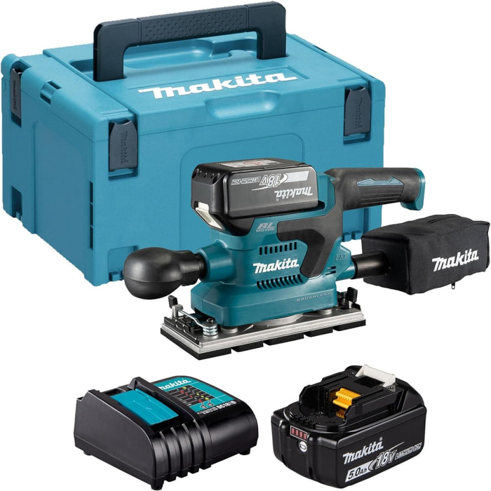Ponceuse vibrante 18V LXT ® - MAKITA - avec 2 batteries 18V 5Ah - chargeur - MAKPAC - DBO382RTJ