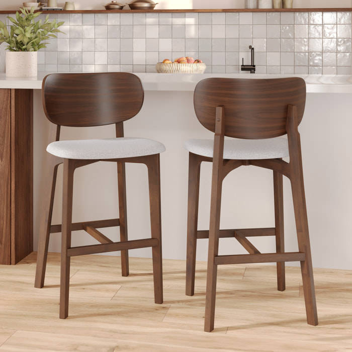 Lot de 2 chaises pour îlot central 66 cm en bois et tissu gris clair - Aria