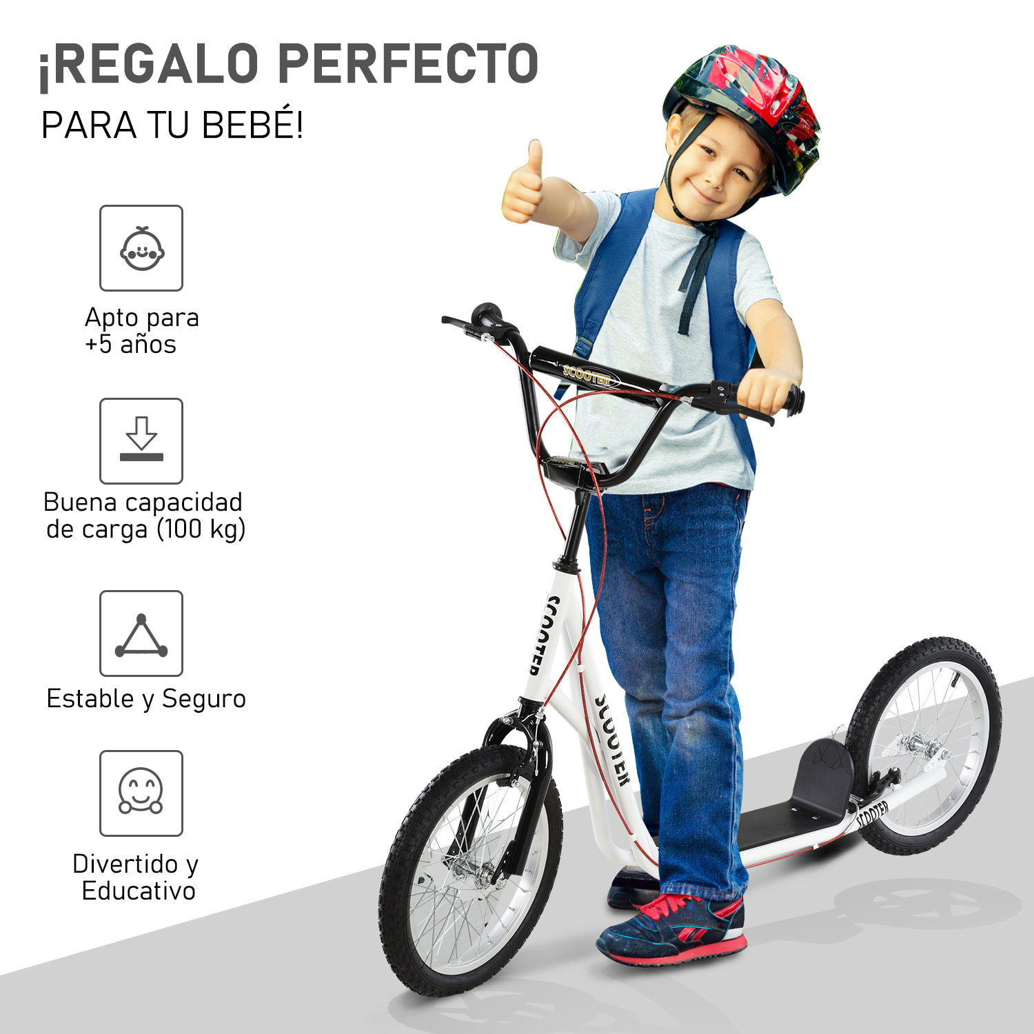 Patinete Ajustable Para Niños Metal 139x58x90-96 cm Blanco