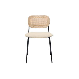 Chaises design en tissu effet velours texturé beige, métal noir et cannage rotin (lot de 2) MIRANDA
