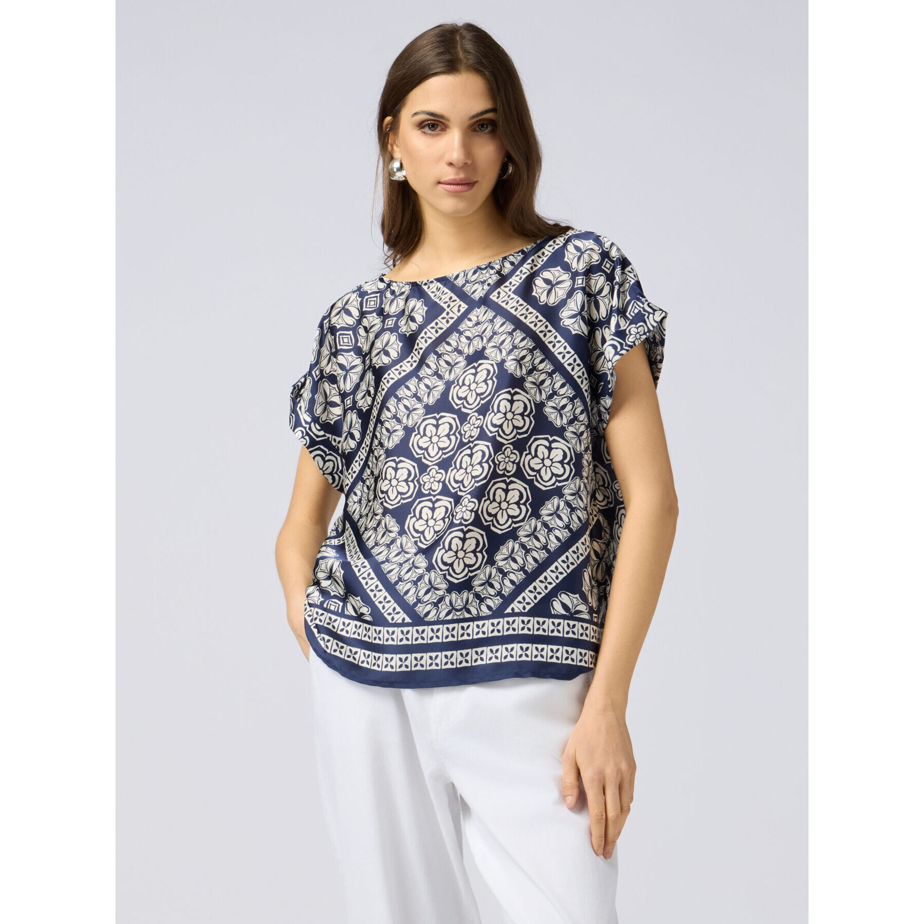Oltre - Blusa in raso fantasia - Blu