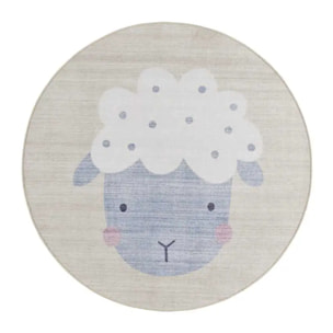 CANDY Alfombra redonda infantil lavable con oveja crema, 120Ø cm