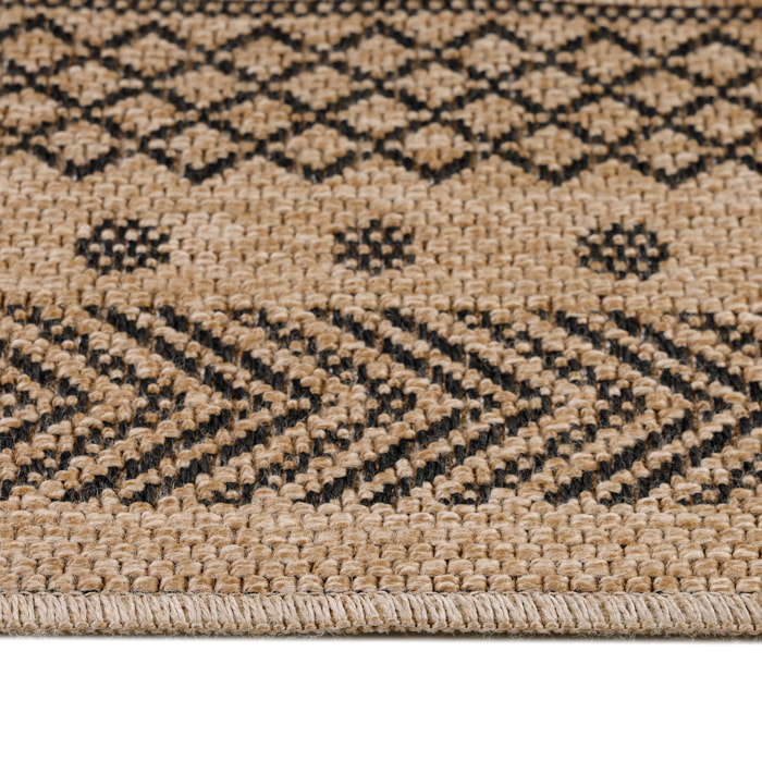 DHAKA - Tapis intérieur/extérieur aspect jute motif mandala noir