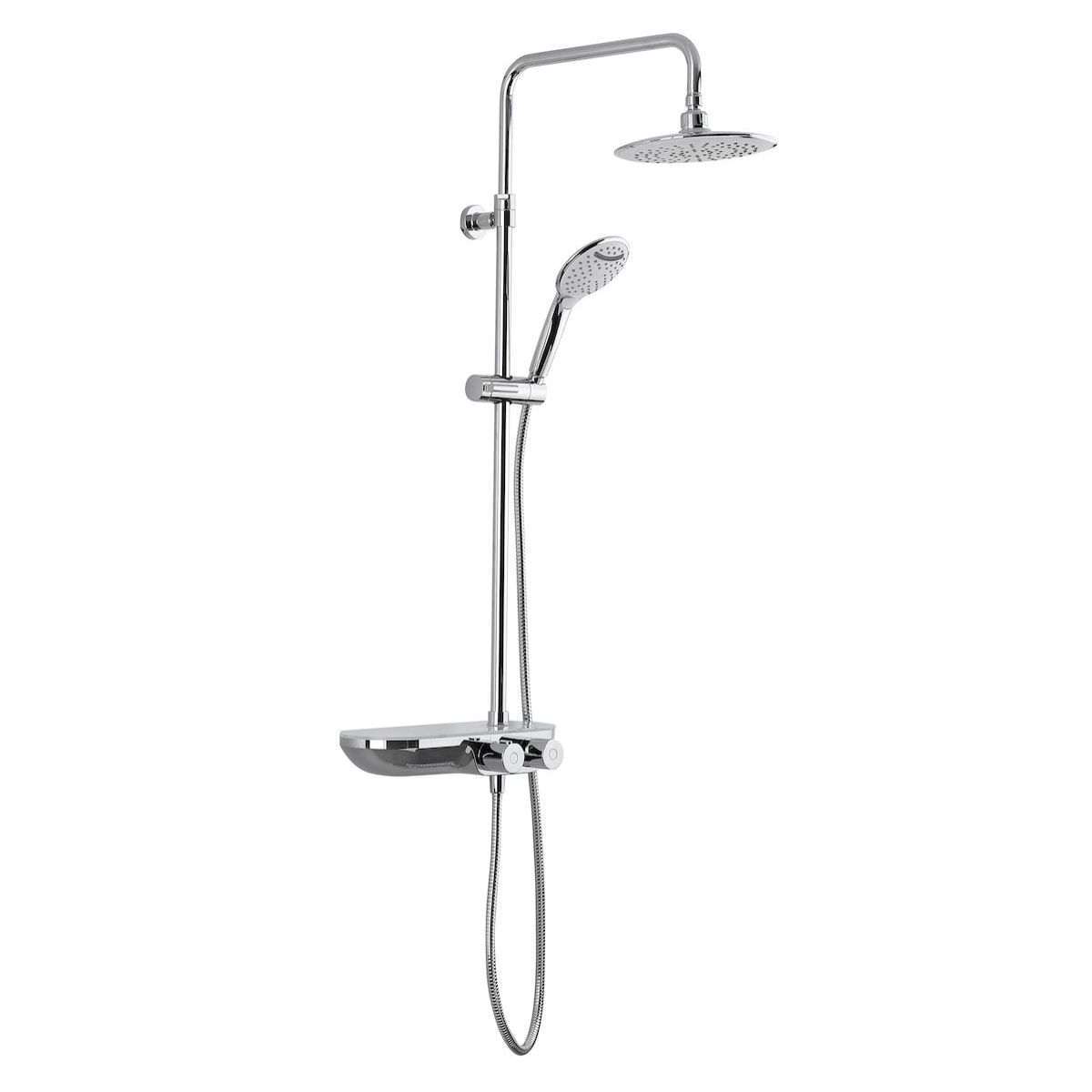 Colonne douche, Douchette 3 jets, mitigeur thermostatique, Barre réglable en hauteur, Chrome/Blanc SATSSTKP