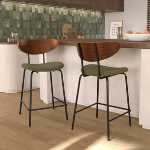 Lot de 2 chaises pour îlot central en velours côtelé kaki 64.5 cm - Jade
