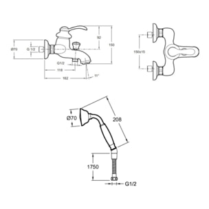 Jacob Delafon - Ensemble Mitigeur Bain Douche mécanique mural avec douchette et flexible Fairfax