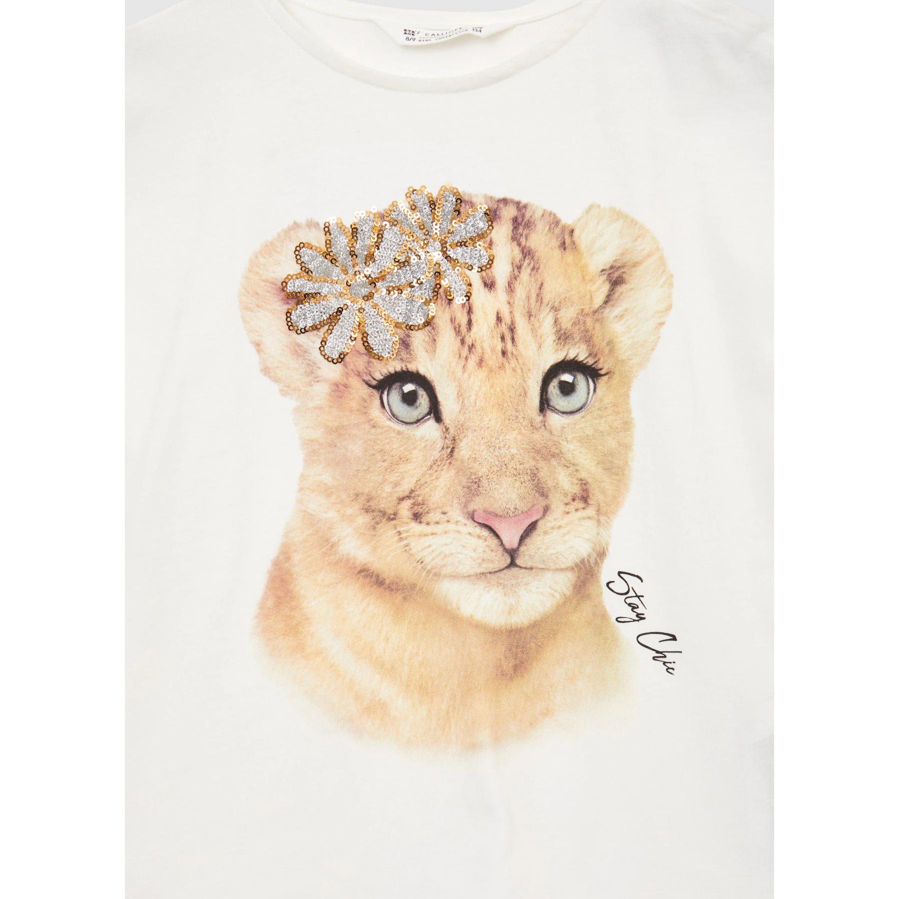 T-shirt stampa tigre con paillettes