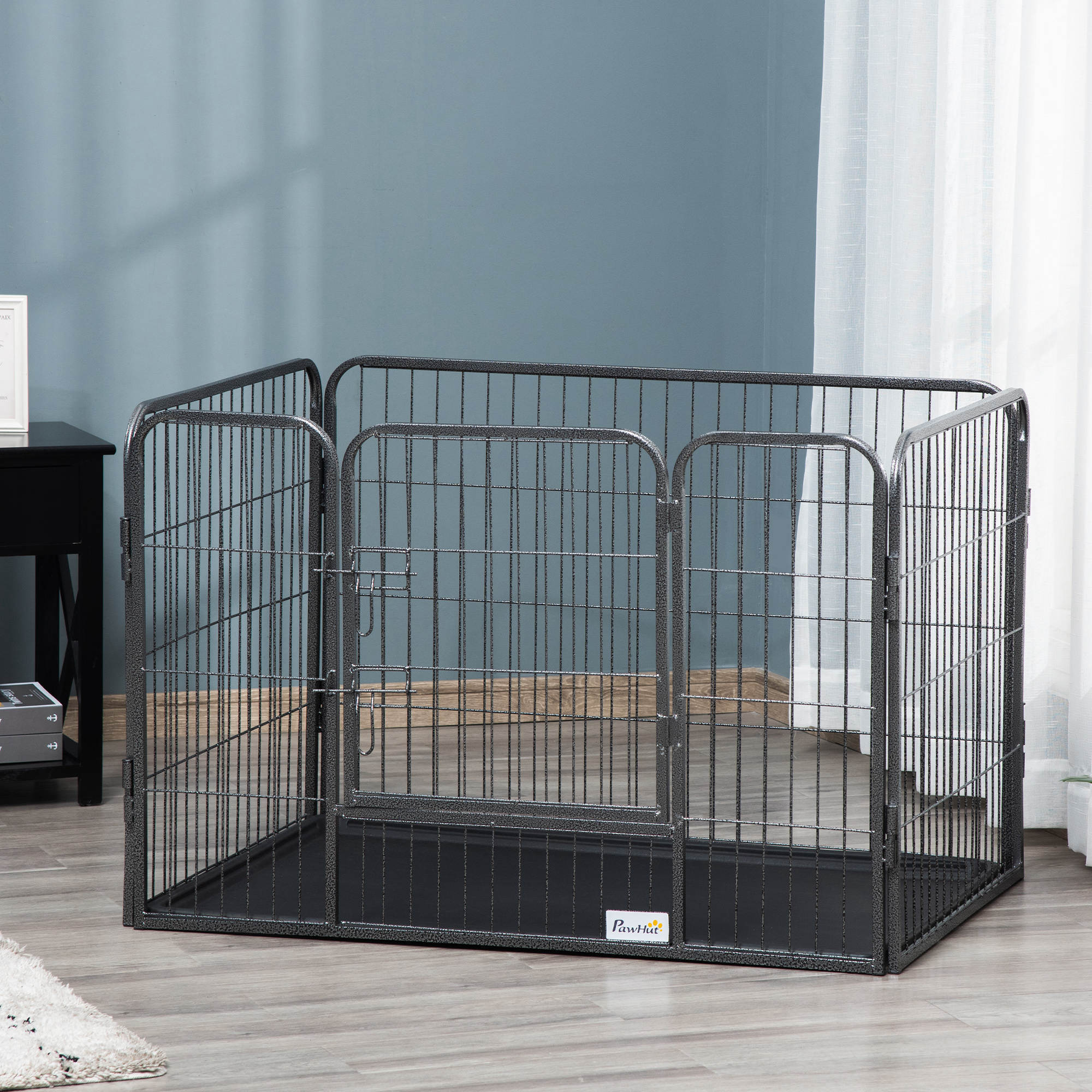 Cage chien démontable - enclos chien intérieur/extérieur - porte verrouillable, plateau - acier ABS gris noir